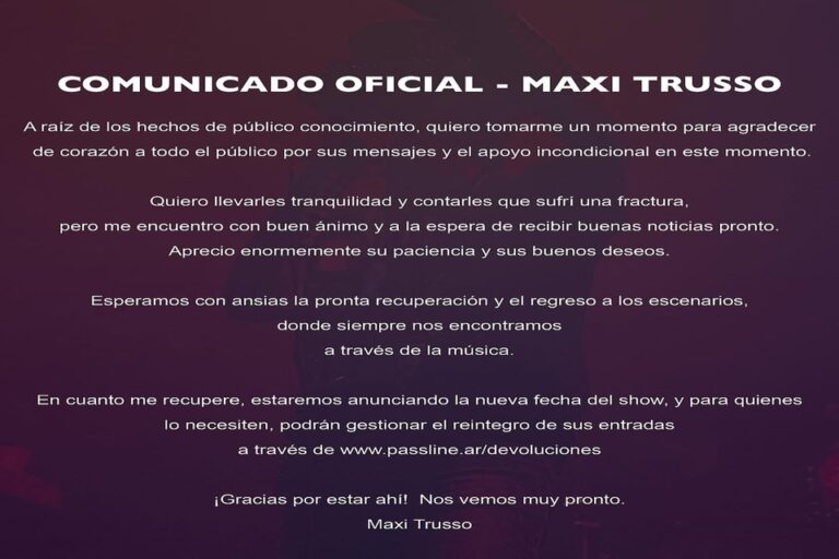 Maxi Trusso se tiró del escenario, pero nadie lo atajó y terminó fracturado
